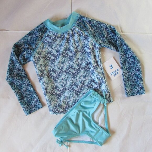 Aqua et Sol Girl's Size 4 Rashguard & Bikini Bottom Swimsuit Set - Blue - Picture 1 of 1